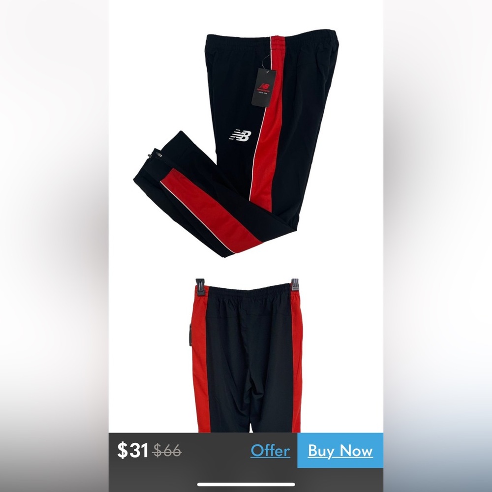 💥 New Balance💥Kids' Black Joggers with Red and White Stripes Like New SZ 12 M - Picture 8 of 8